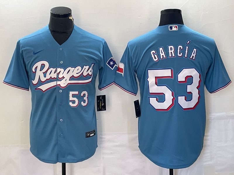 Men Texas Rangers #53 Garcia Light Blue Game Nike 2023 MLB Jersey style 1